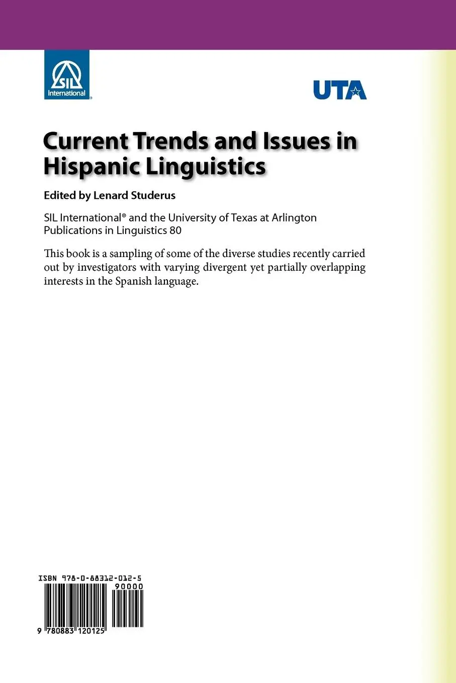 Rückseite: 9780883120125 | Current Trends and Issues in Hispanic Linguistics | Lenard Struderus