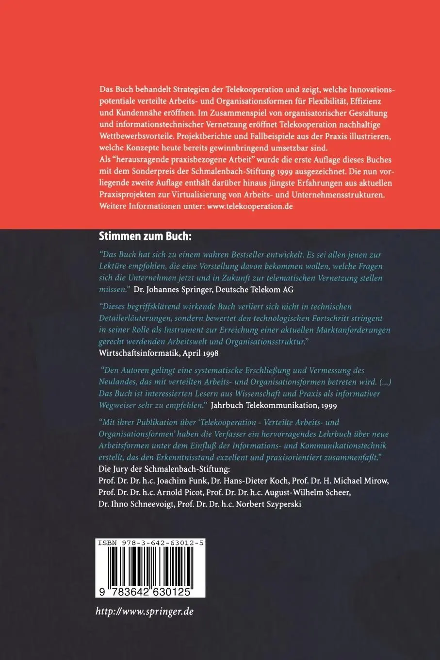 Rückseite: 9783642630125 | Telekooperation | Verteilte Arbeits- und Organisationsformen | Buch