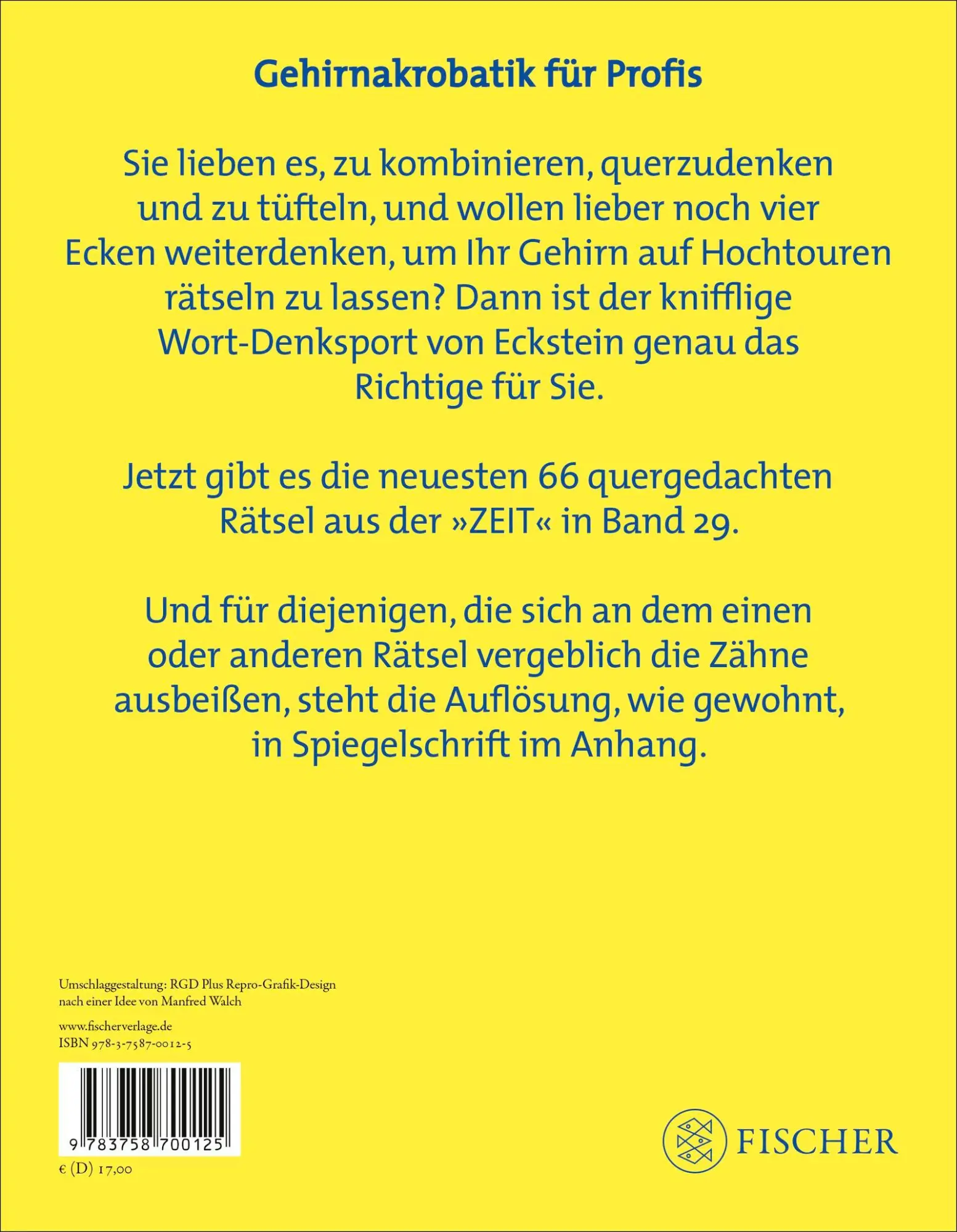 Rückseite: 9783758700125 | Eckstein - Um die Ecke gedacht 29 | 66 Kreuzworträtsel aus der ZEIT