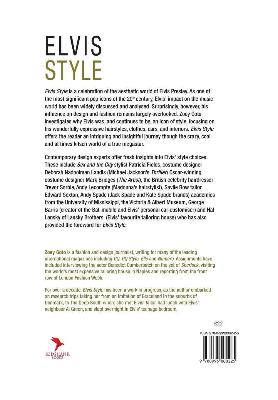 Rückseite: 9780993000225 | Elvis Style | From Zoot Suits to Jumpsuits | Zoey Goto | Taschenbuch