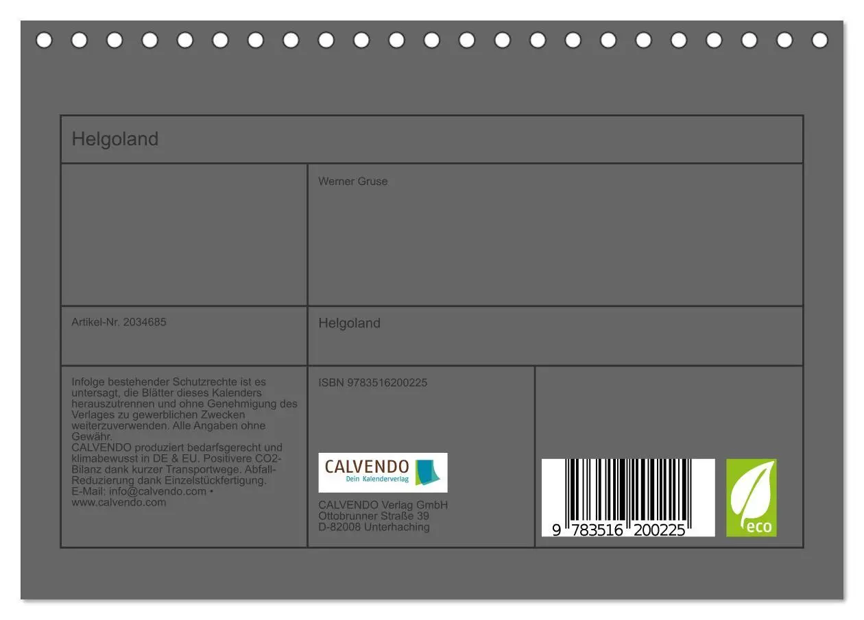 Bild: 9783516200225 | Helgoland (Tischkalender 2026 DIN A5 quer), CALVENDO Monatskalender