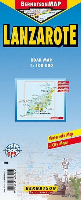 Lanzarote | 1:100 000 +++ Arrecife, Islas Canarias, Parque Nacional de Timanfaya, Time Zones | Kaj Berndtson | (Land-)Karte | gefalzt | 2 S. | Englisch | 2018 | Huber, München | EAN 9783865920225 - Berndtson, Kaj