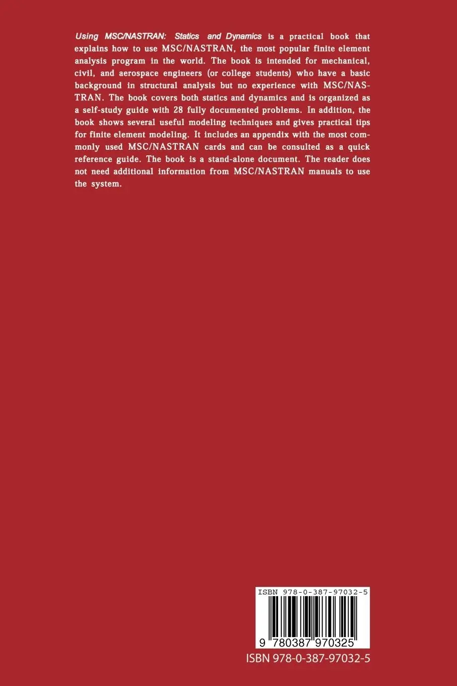 Rückseite: 9780387970325 | Using MSC/NASTRAN | Statics and Dynamics | Arturo O. Cifuentes | Buch