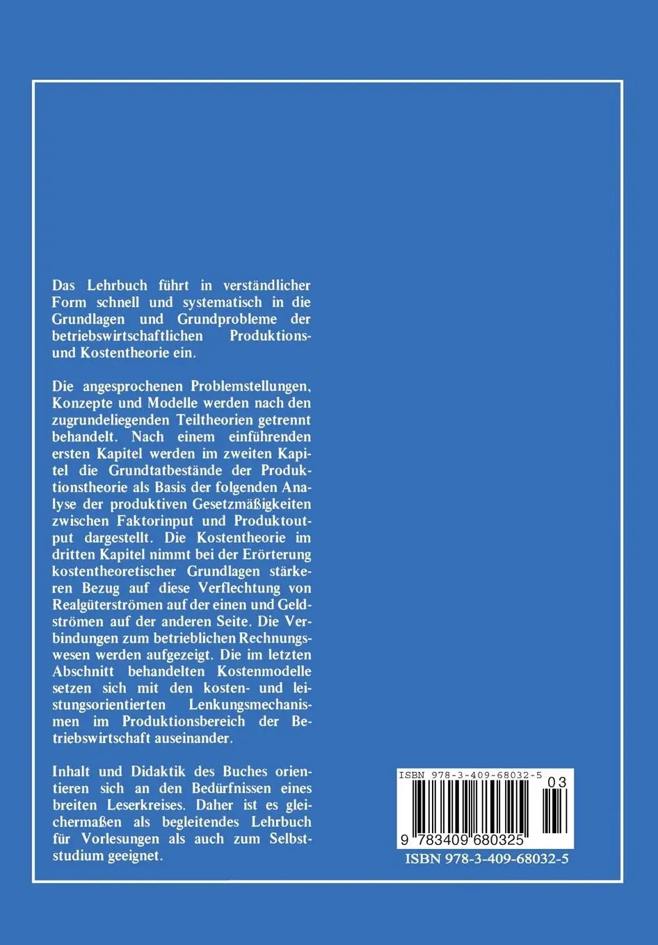 Rückseite: 9783409680325 | Betriebswirtschaftliche Produktions- und Kostentheorie | Dellmann