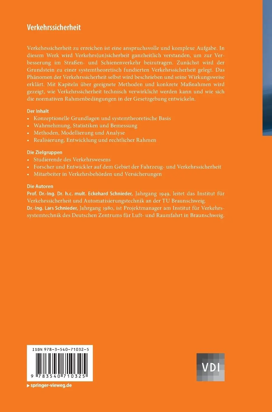 Rückseite: 9783540710325 | Verkehrssicherheit | Lars Schnieder (u. a.) | Buch | xx | Deutsch