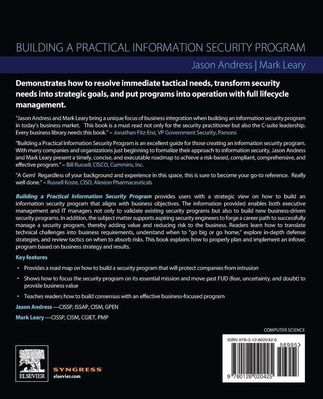 Rückseite: 9780128020425 | Building a Practical Information Security Program | Andress (u. a.)