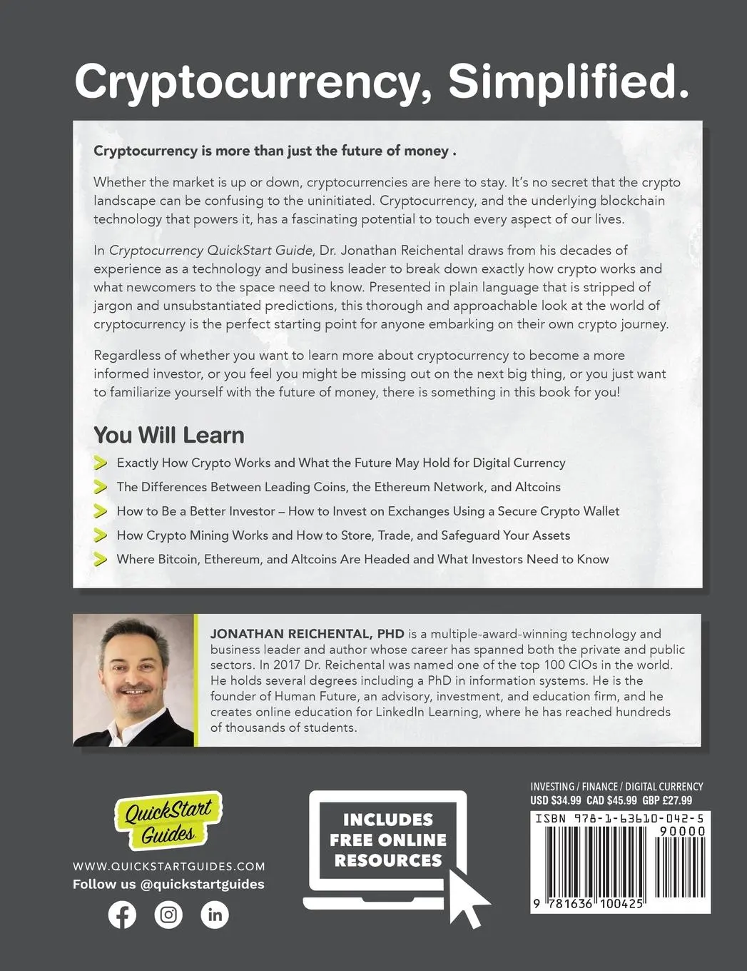 Rückseite: 9781636100425 | Cryptocurrency QuickStart Guide | Jonathan Reichental | Buch | 2023