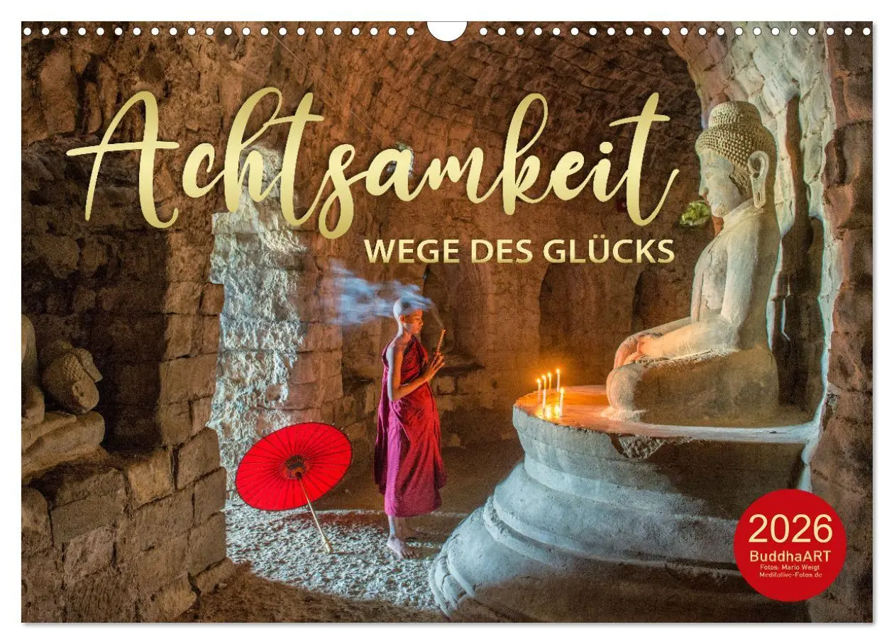 Cover: 9783457640425 | ACHTSAMKEIT - Wege des Glücks (Wandkalender 2026 DIN A3 quer),...