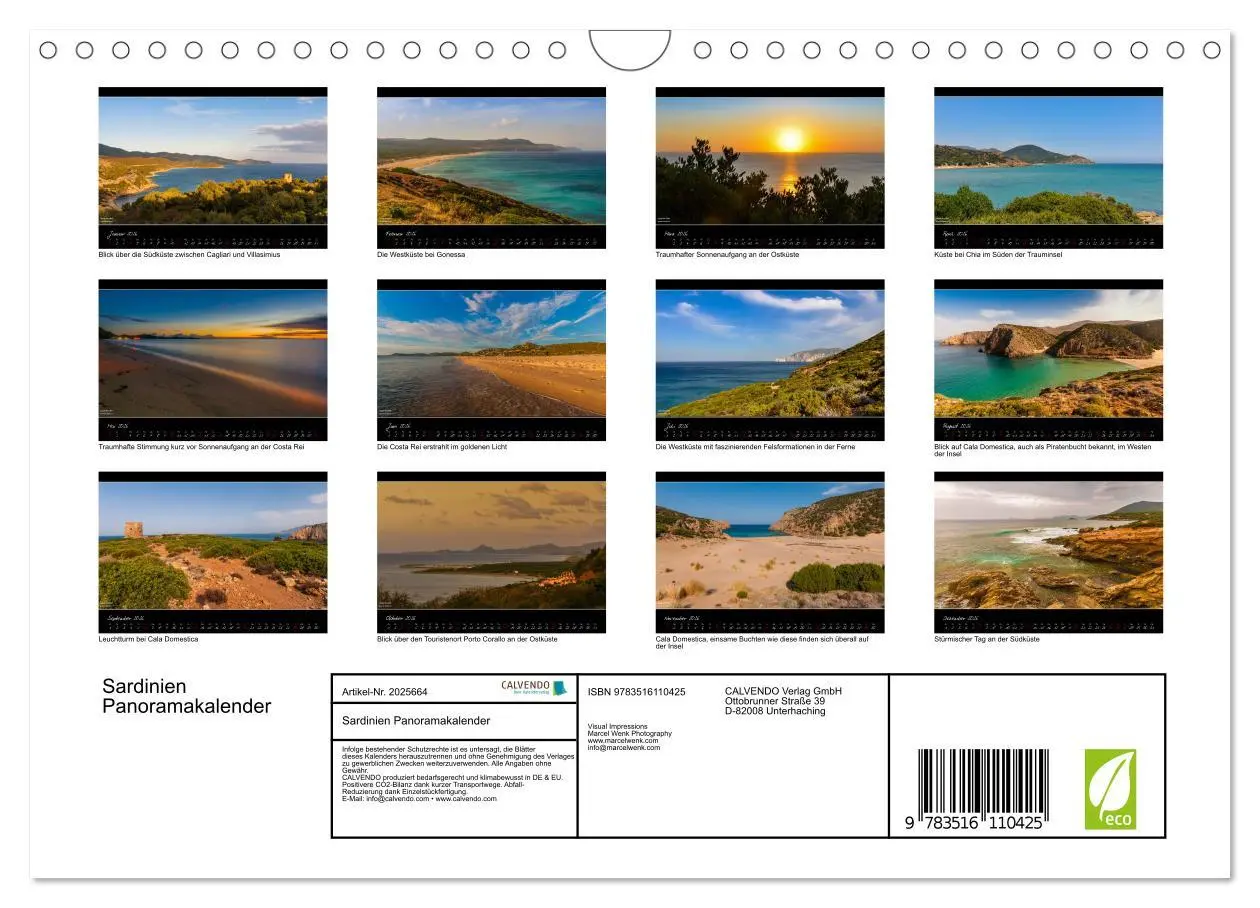 Bild: 9783516110425 | Sardinien Panoramakalender (Wandkalender 2026 DIN A4 quer),...
