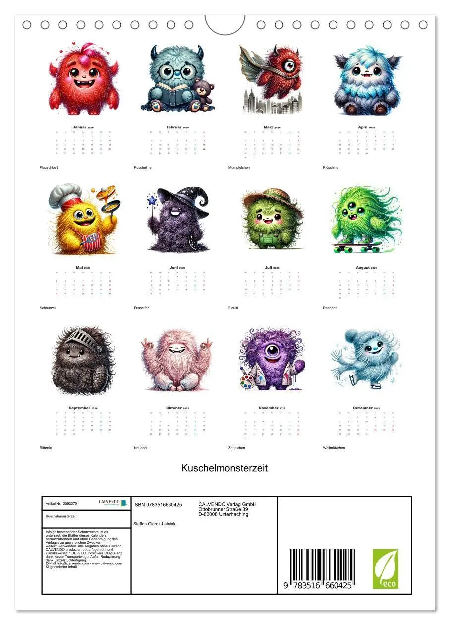 Bild: 9783516660425 | Kuschelmonsterzeit (Wandkalender 2026 DIN A4 hoch), CALVENDO...