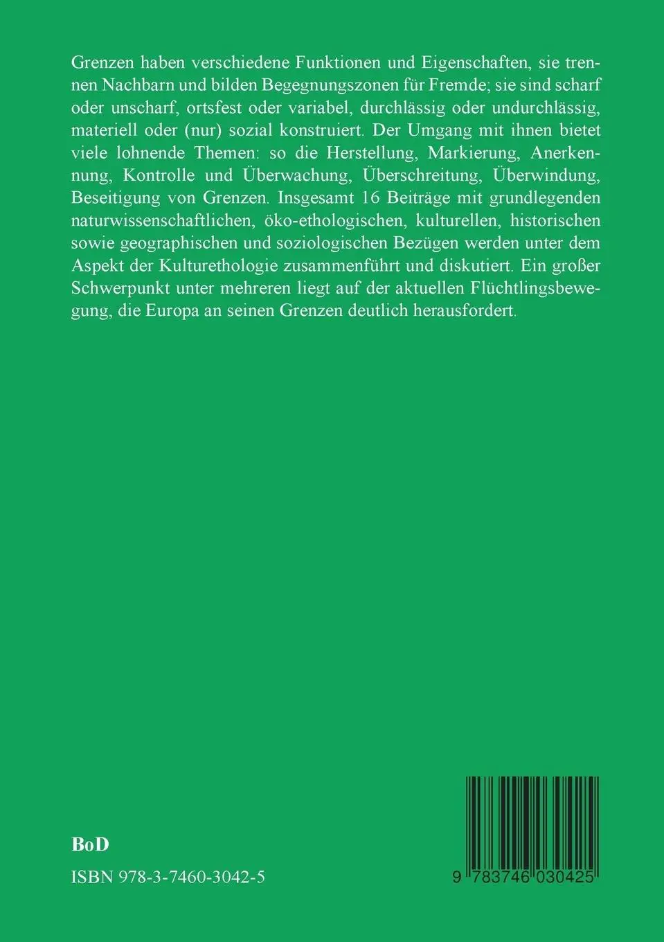 Rückseite: 9783746030425 | Grenzen in Natur und Kultur | Oliver Bender (u. a.) | Taschenbuch