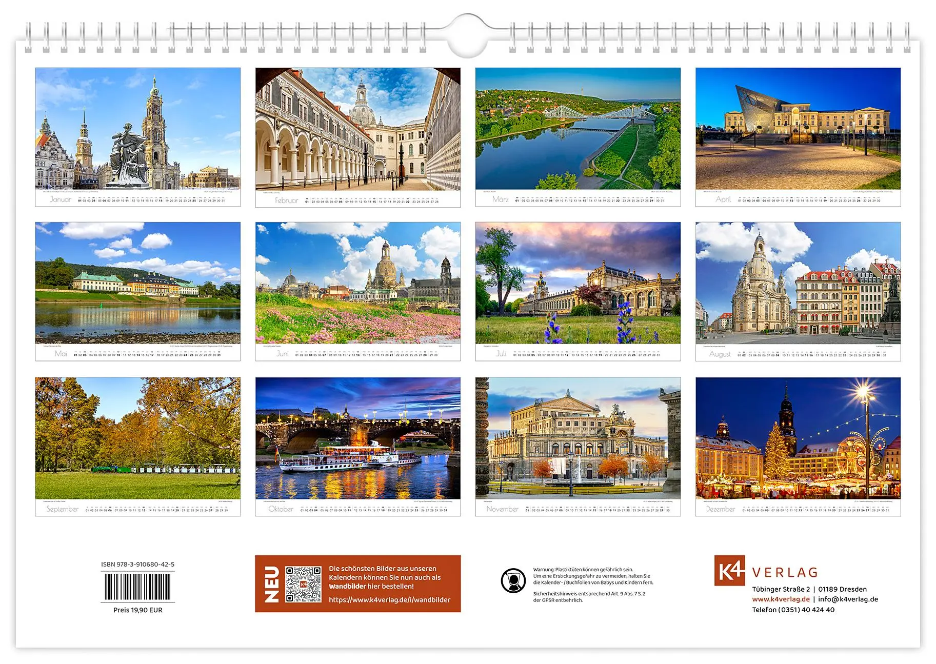 Bild: 9783910680425 | Kalender Dresden Elbflorenz 2026 | 45 x 30 cm weißes Kalendarium