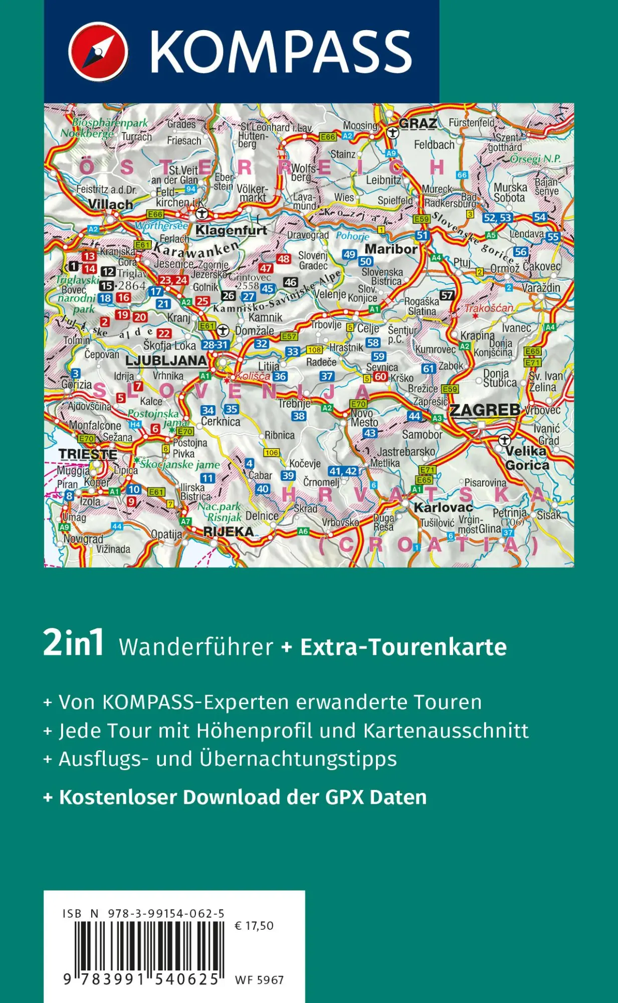 Rückseite: 9783991540625 | KOMPASS Wanderführer Slowenien, 61 Touren mit Extra-Tourenkarte | Buch