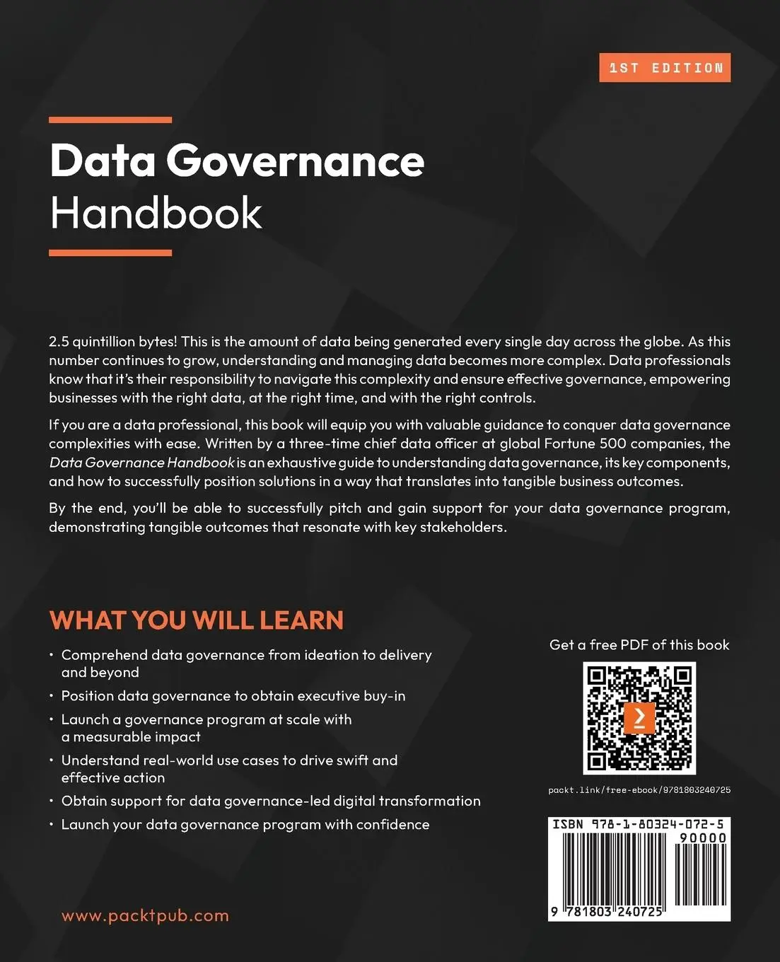 Rückseite: 9781803240725 | Data Governance Handbook | Wendy S. Batchelder | Taschenbuch | 2024