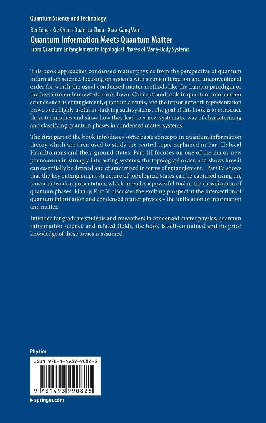 Rückseite: 9781493990825 | Quantum Information Meets Quantum Matter | Bei Zeng (u. a.) | Buch