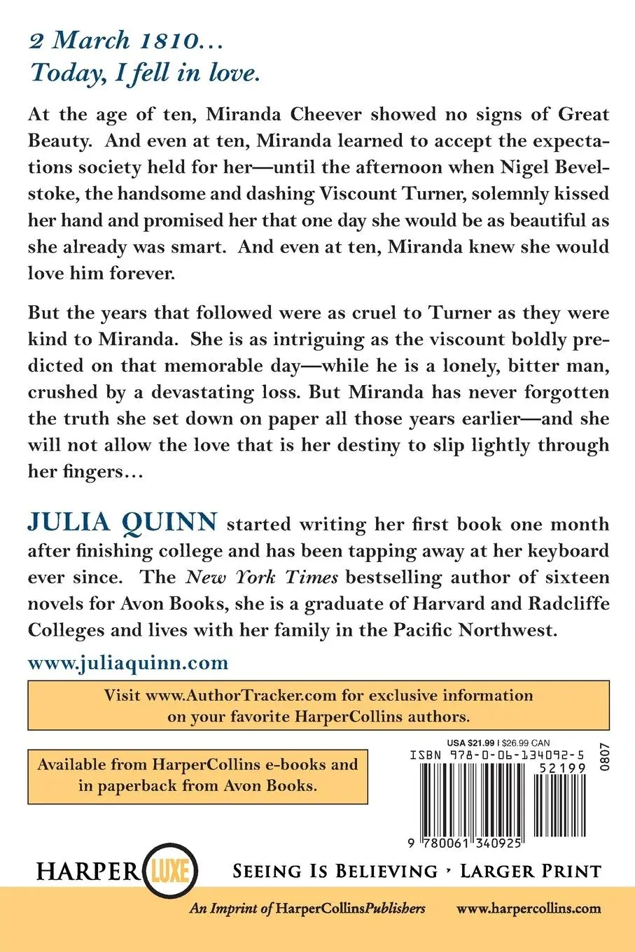 Rückseite: 9780061340925 | Secret Diaries of Miss Miranda Cheever LP | Julia Quinn | Taschenbuch