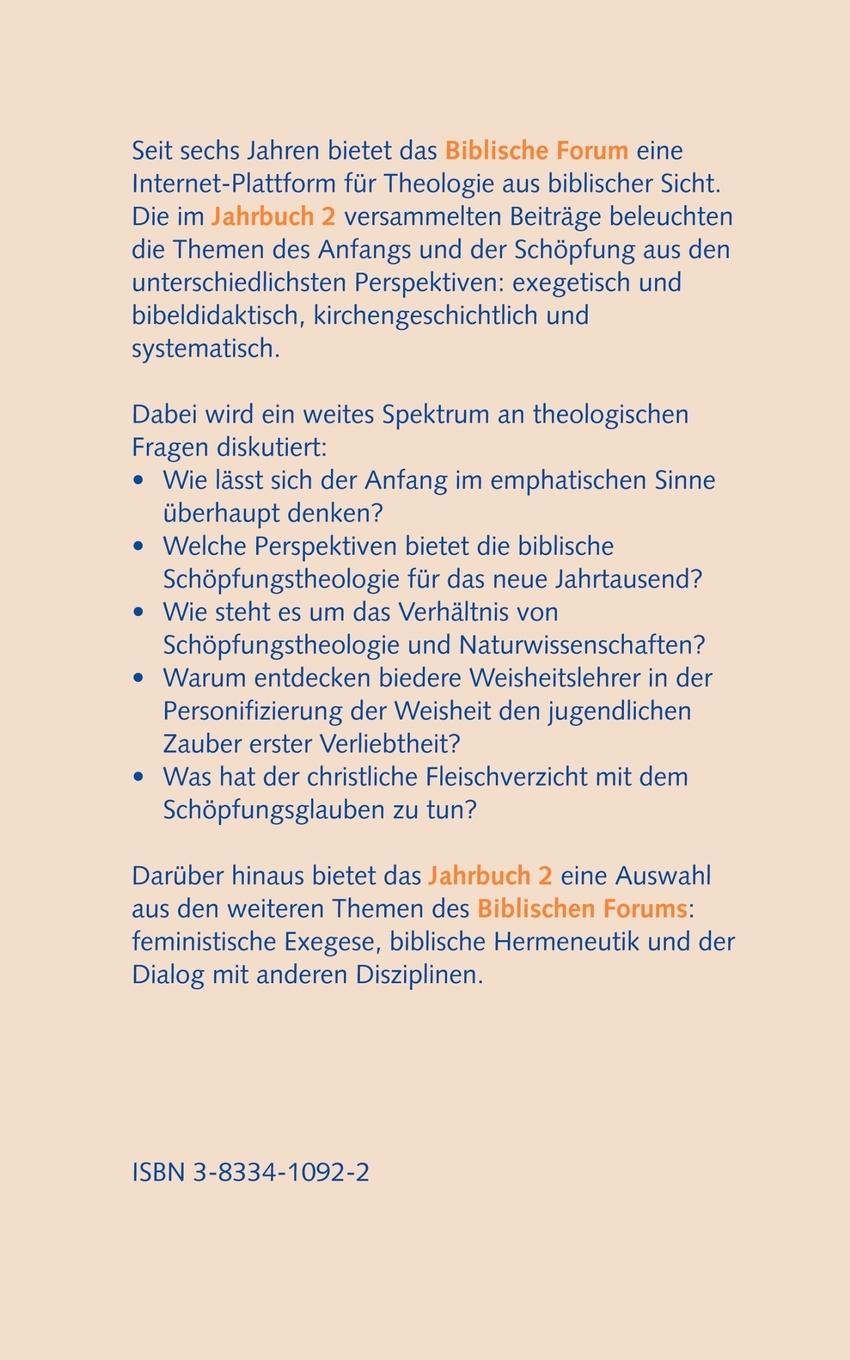 Rückseite: 9783833410925 | Visionen des Anfangs | Biblisches Forum Jahrbuch 2 | Lücking (u. a.)