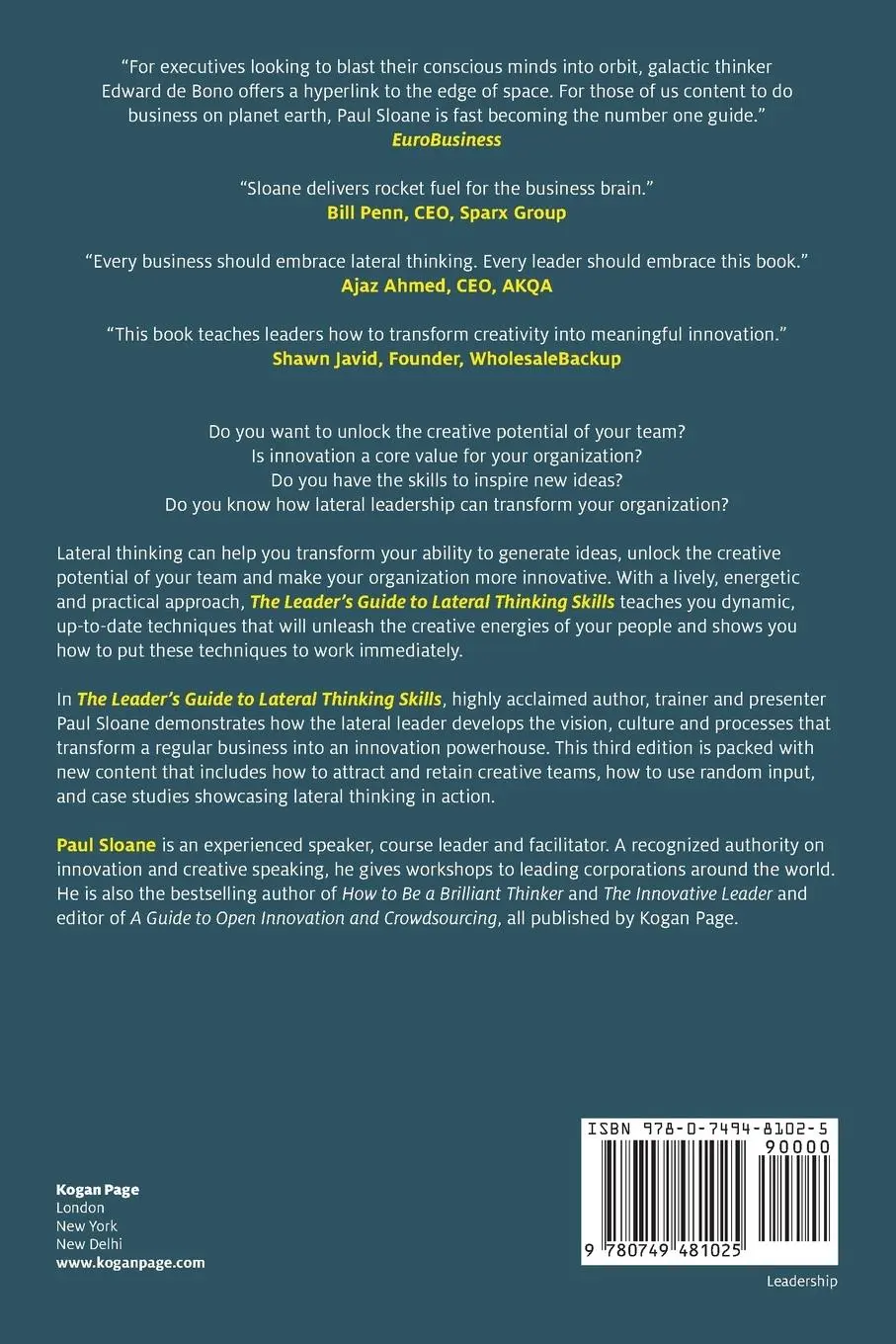 Rückseite: 9780749481025 | Leader's Guide to Lateral Thinking Skills | Paul Sloane | Taschenbuch