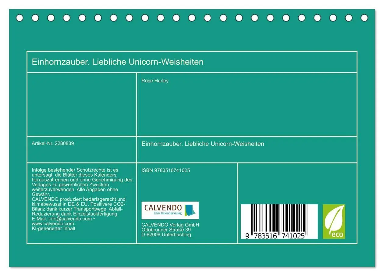 Bild: 9783516741025 | Einhornzauber. Liebliche Unicorn-Weisheiten (Tischkalender 2026 DIN...