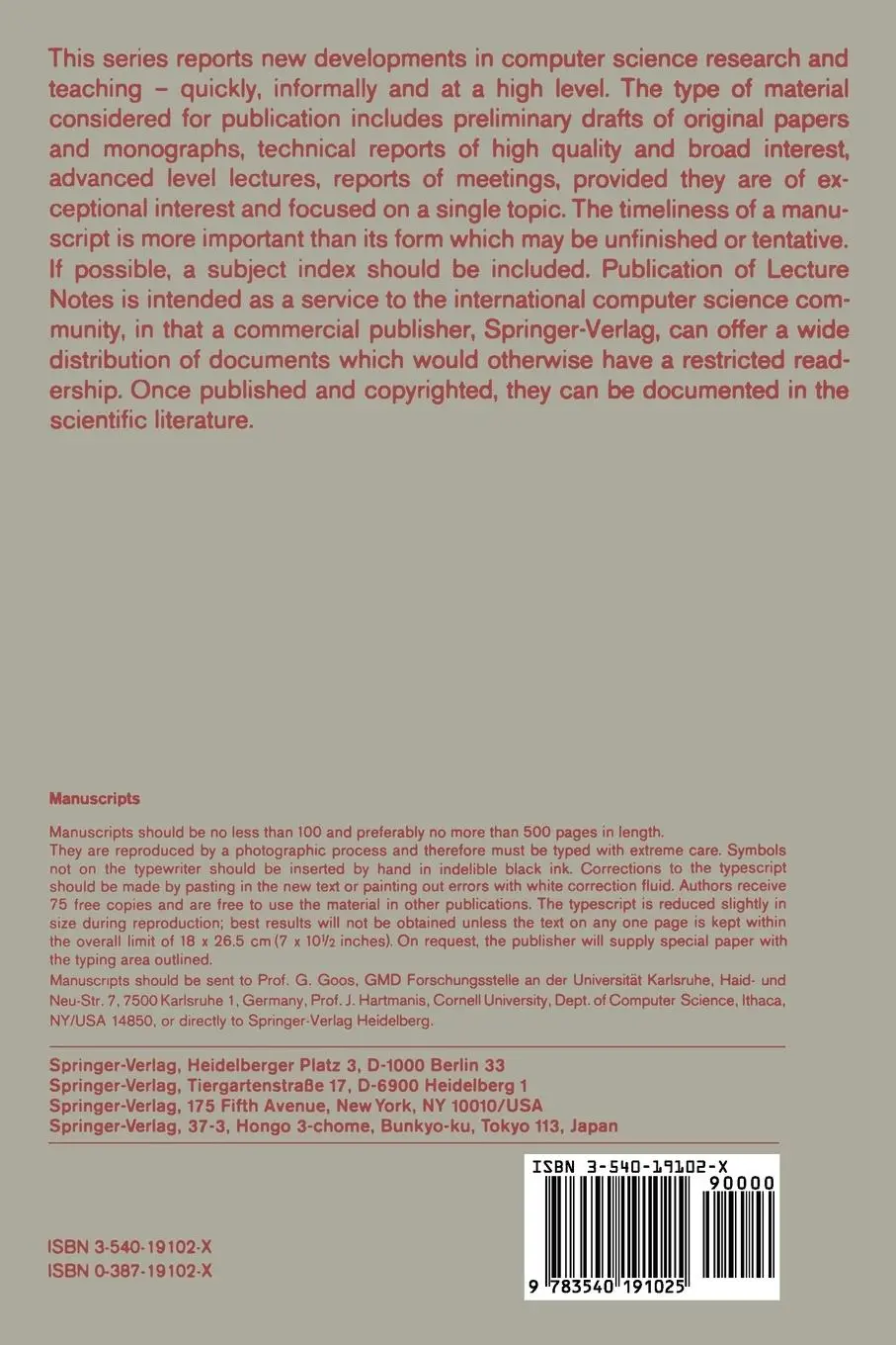 Rückseite: 9783540191025 | Advances in Cryptology - EUROCRYPT '87 | Wyn L. Price (u. a.) | Buch