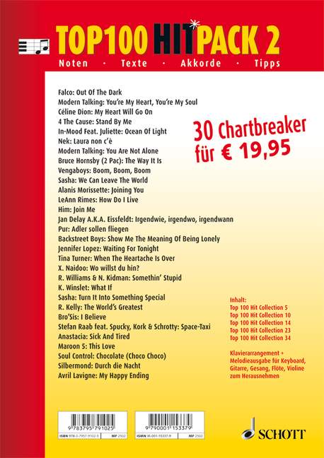 Cover: 9783795791025 | Top 100 Hitpack 2 | Buch | 216 S. | Deutsch | 2008 | Schott Music
