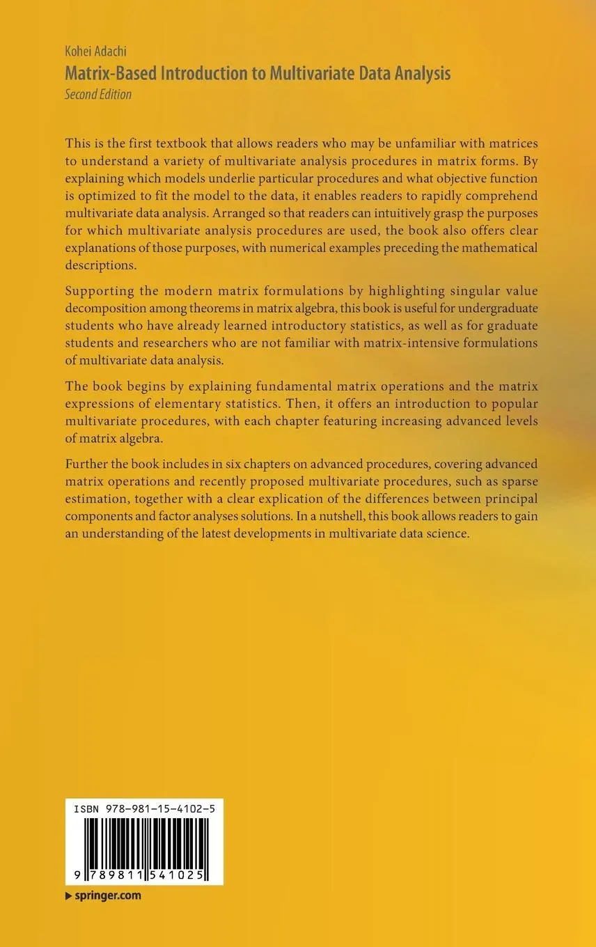Rückseite: 9789811541025 | Matrix-Based Introduction to Multivariate Data Analysis | Kohei Adachi