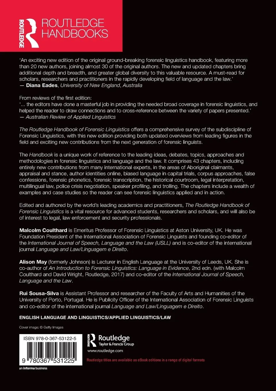 Rückseite: 9780367531225 | The Routledge Handbook of Forensic Linguistics | Coulthard (u. a.)