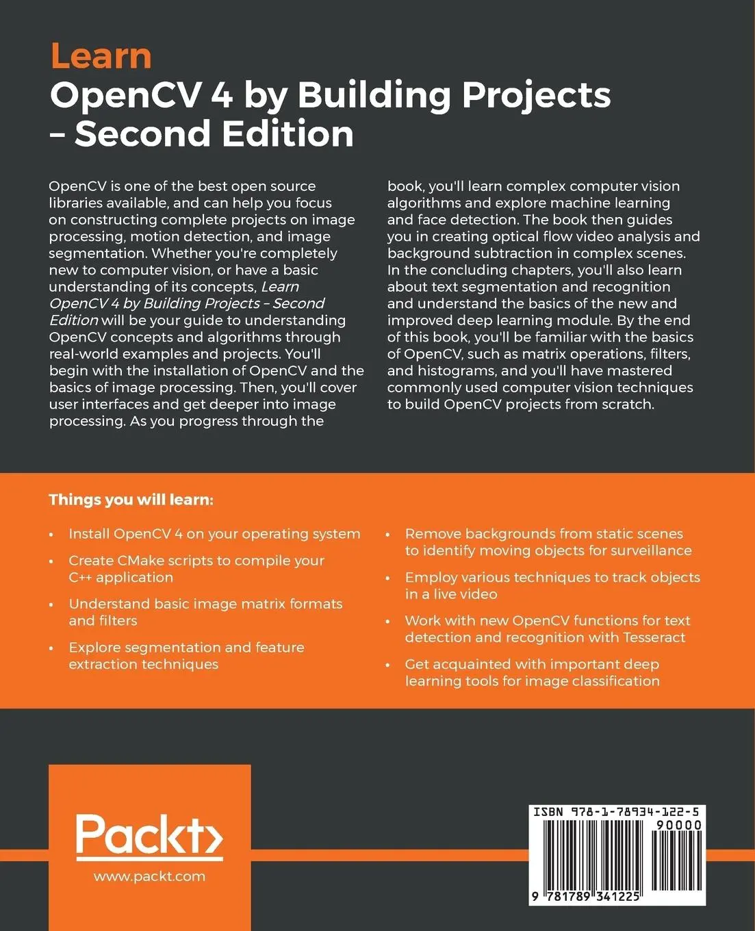 Rückseite: 9781789341225 | Learn OpenCV 4 by Building Projects | David Millán Escrivá (u. a.)