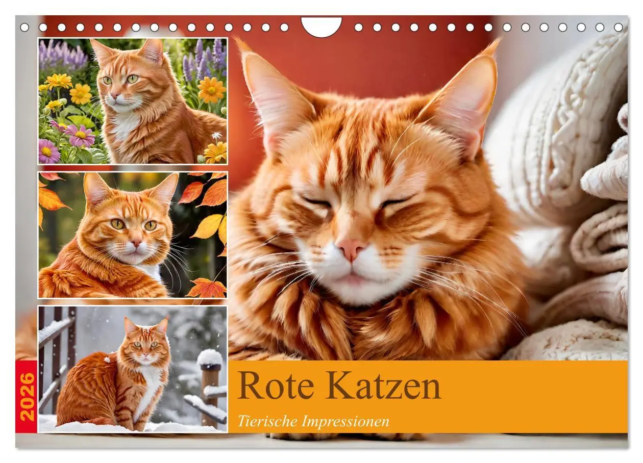 Cover: 9783457861325 | Rote Katzen (Wandkalender 2026 DIN A4 quer), CALVENDO Monatskalender