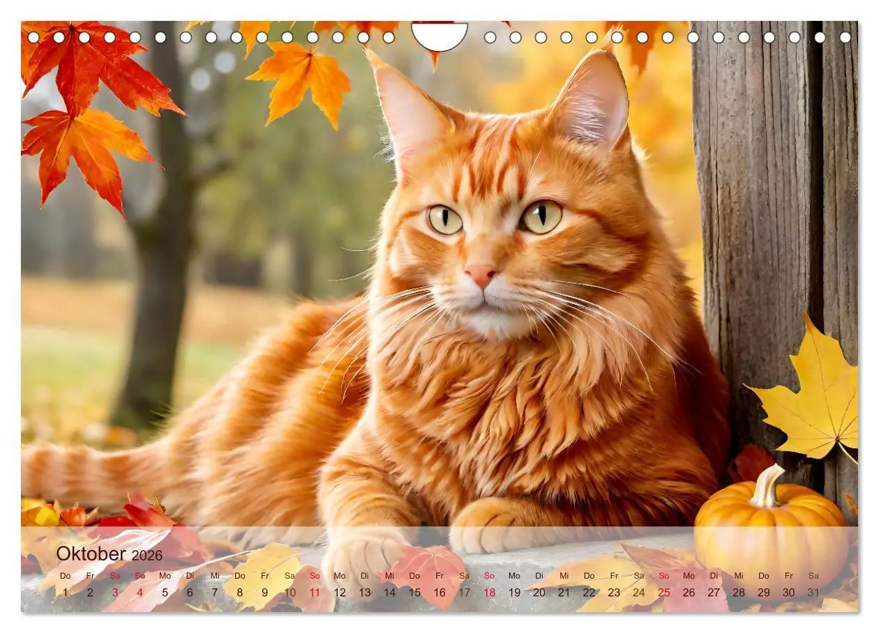 Bild: 9783457861325 | Rote Katzen (Wandkalender 2026 DIN A4 quer), CALVENDO Monatskalender