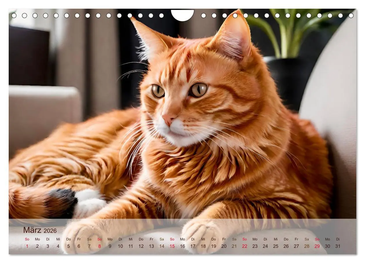 Bild: 9783457861325 | Rote Katzen (Wandkalender 2026 DIN A4 quer), CALVENDO Monatskalender