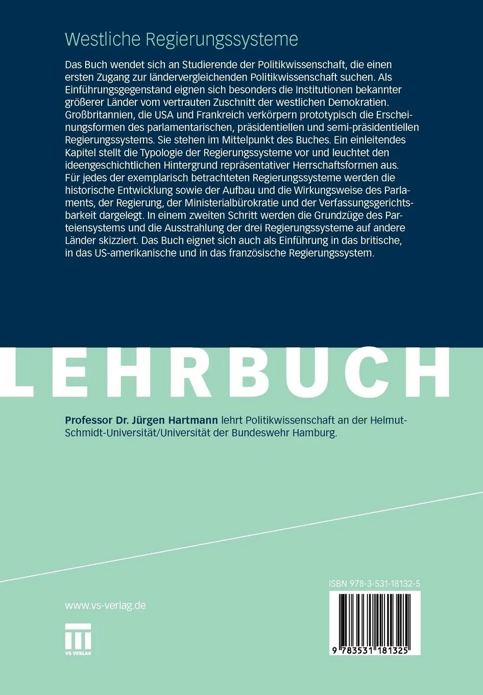 Rückseite: 9783531181325 | Westliche Regierungssysteme | Jürgen Hartmann | Taschenbuch | 205 S.