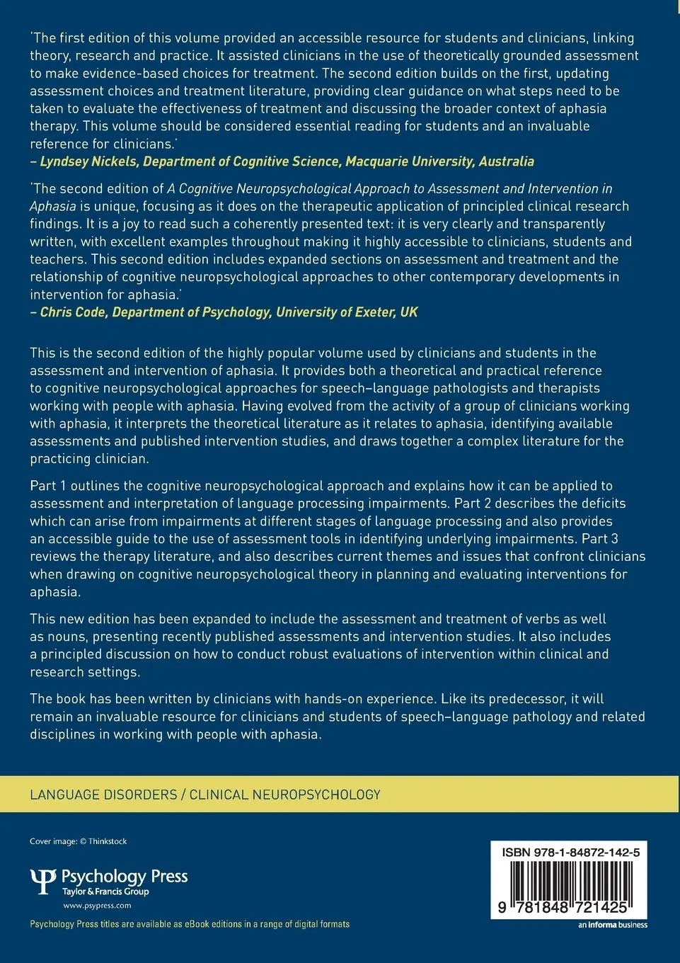 Rückseite: 9781848721425 | A Cognitive Neuropsychological Approach to Assessment and...