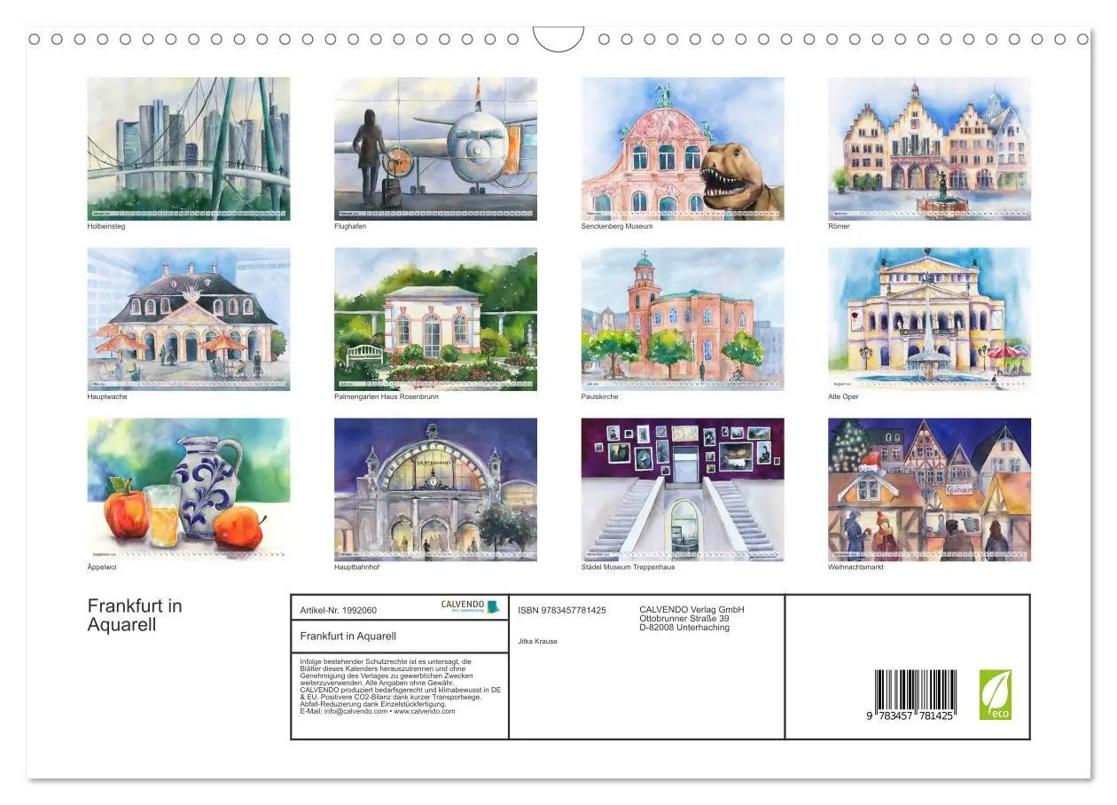Bild: 9783457781425 | Frankfurt in Aquarell (Wandkalender 2026 DIN A3 quer), CALVENDO...