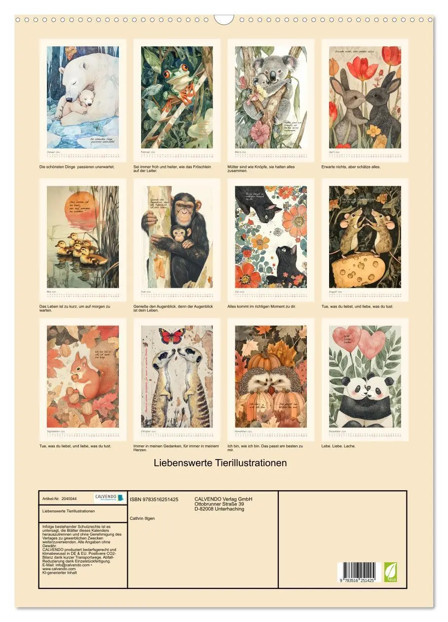 Bild: 9783516251425 | Liebenswerte Tierillustrationen (Wandkalender 2026 DIN A2 hoch),...