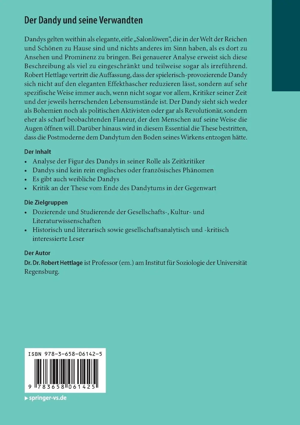Rückseite: 9783658061425 | Der Dandy und seine Verwandten | Robert Hettlage | Taschenbuch | vii
