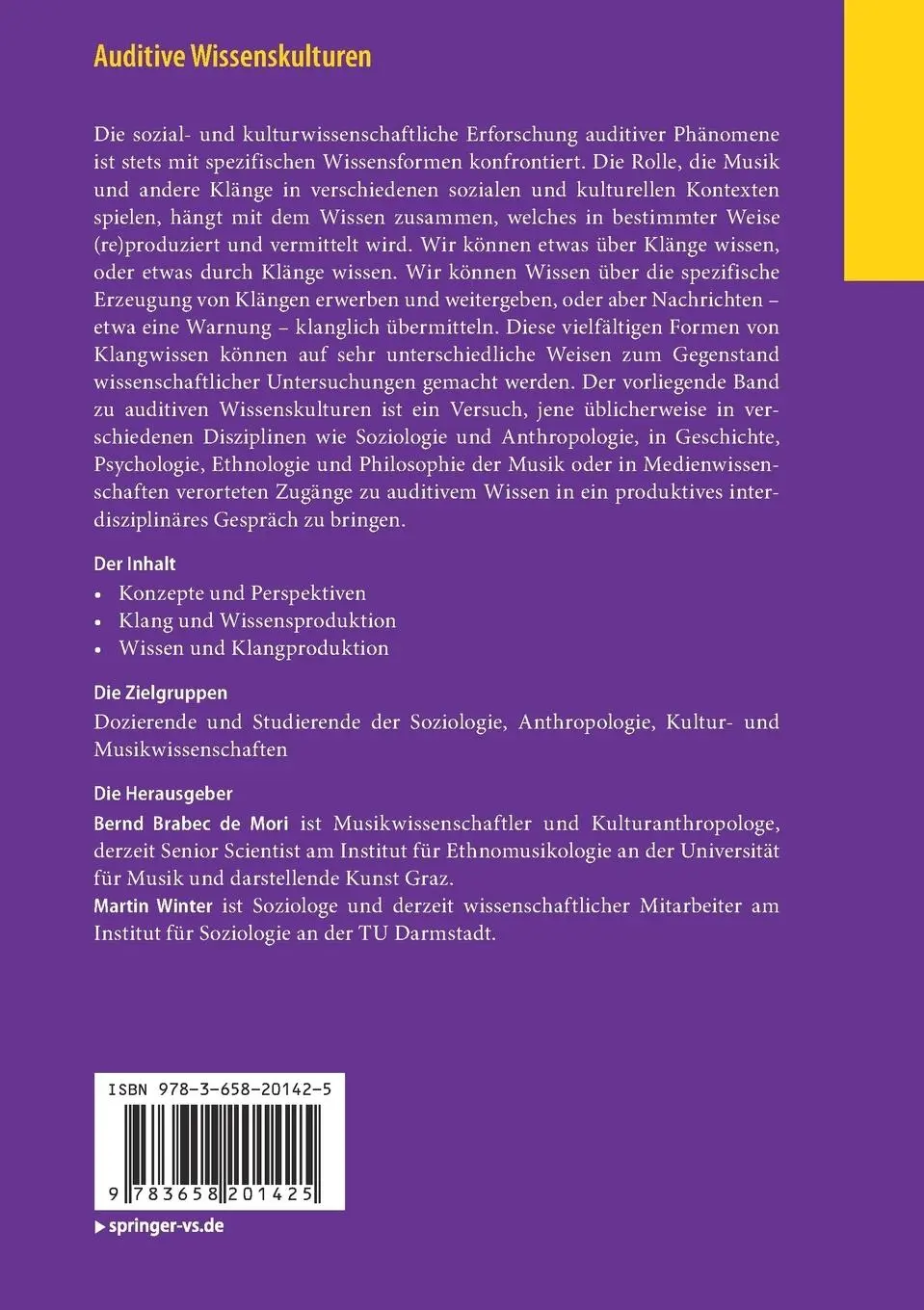 Rückseite: 9783658201425 | Auditive Wissenskulturen | Das Wissen klanglicher Praxis | Taschenbuch