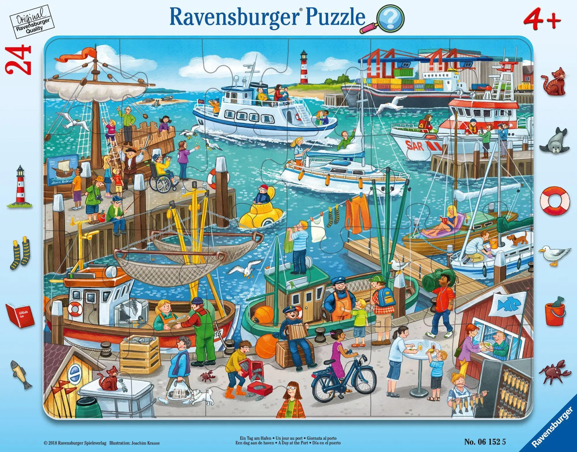Cover: 4005556061525 | Ein Tag am Hafen 24 Teile Rahmenpuzzle | Spiel | 06152 | Deutsch