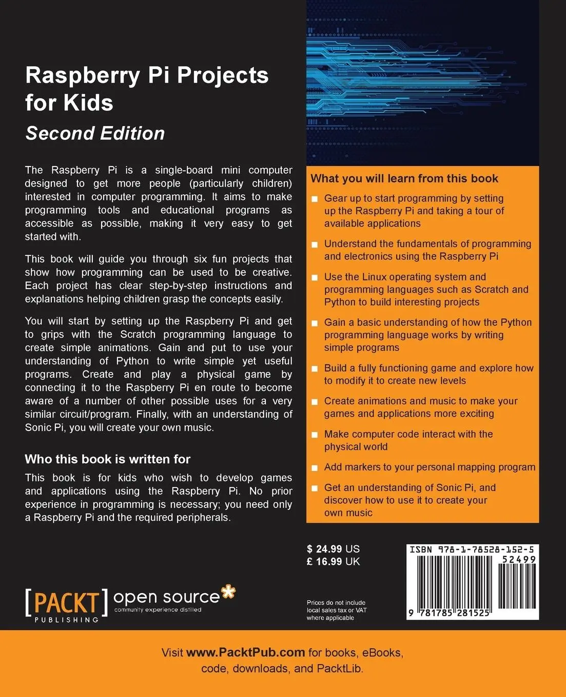 Rückseite: 9781785281525 | Raspberry Pi Projects for Kids - Second Edition | Daniel Bates | Buch