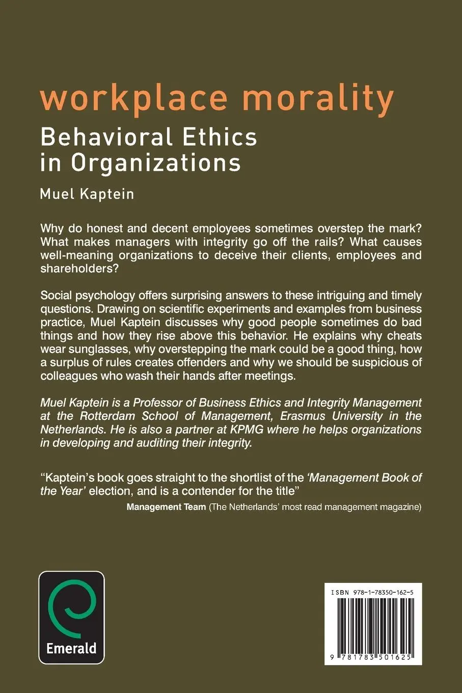 Rückseite: 9781783501625 | Workplace Morality | Muel Kaptein | Taschenbuch | Englisch | 2013