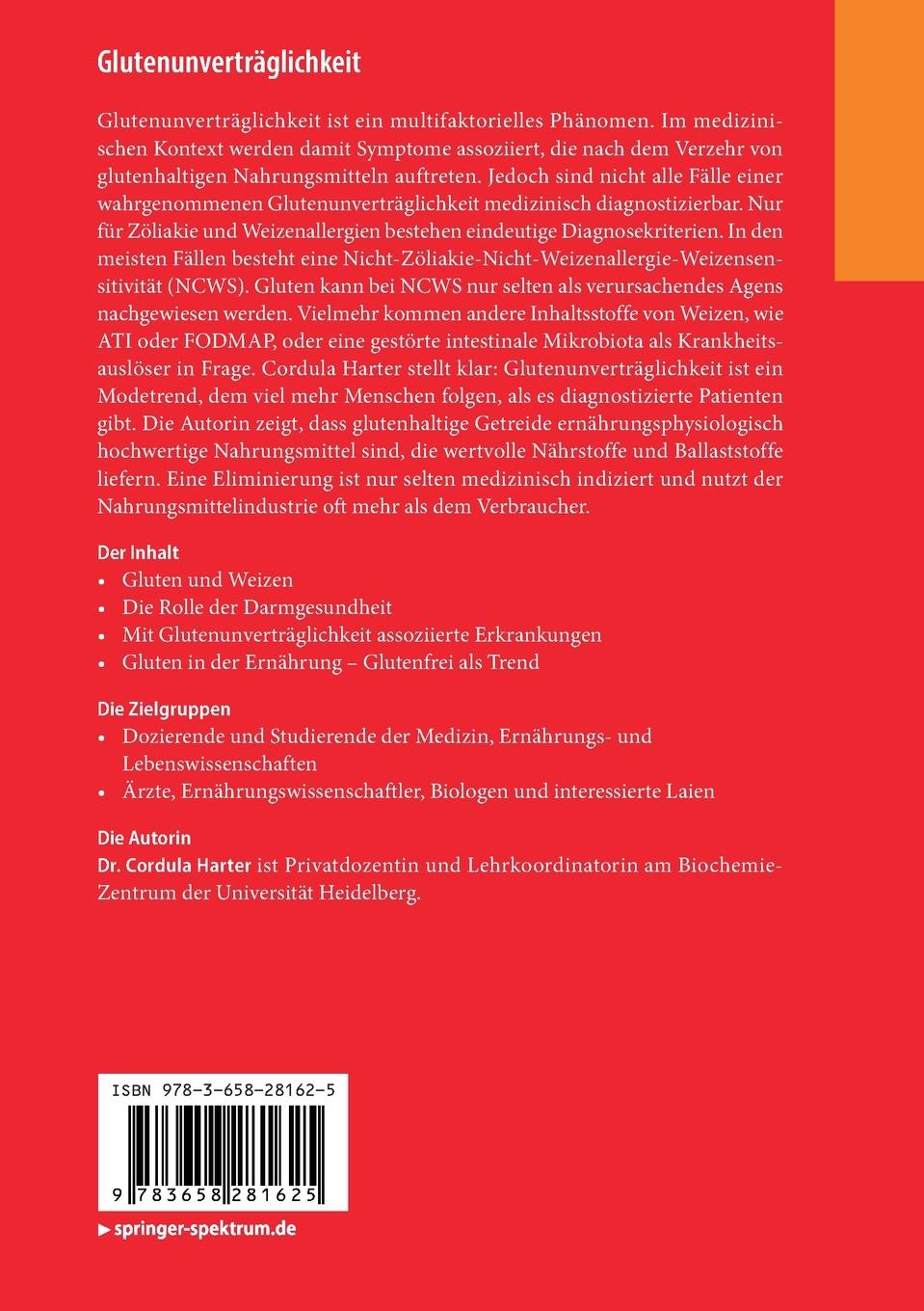 Rückseite: 9783658281625 | Glutenunverträglichkeit | Cordula Harter | Taschenbuch | ix | Deutsch