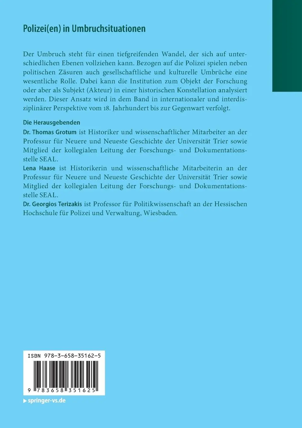 Rückseite: 9783658351625 | Polizei(en) in Umbruchsituationen | Thomas Grotum (u. a.) | Buch | vii