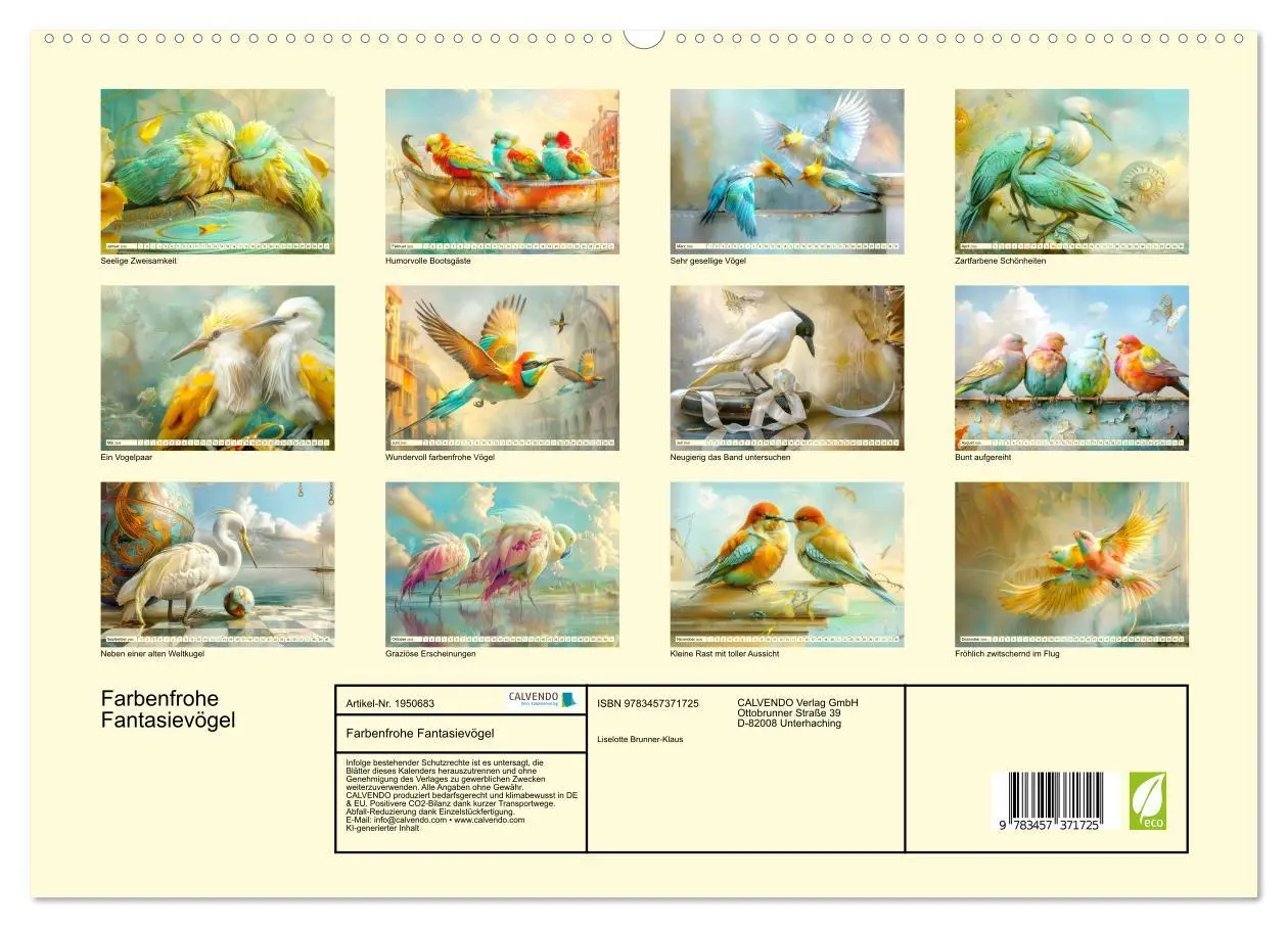 Bild: 9783457371725 | Farbenfrohe Fantasievögel (hochwertiger Premium Wandkalender 2026...