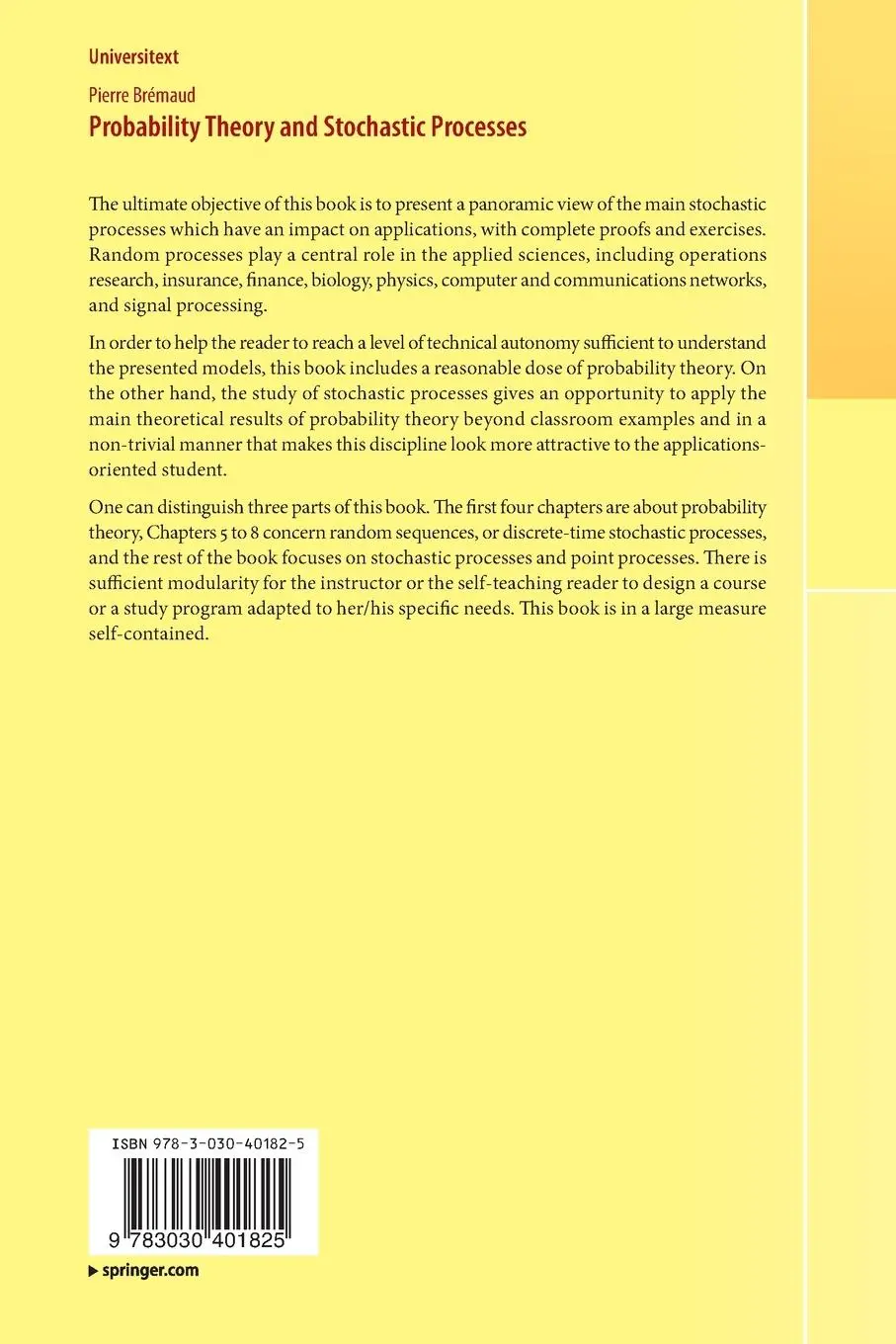 Rückseite: 9783030401825 | Probability Theory and Stochastic Processes | Pierre Brémaud | Buch