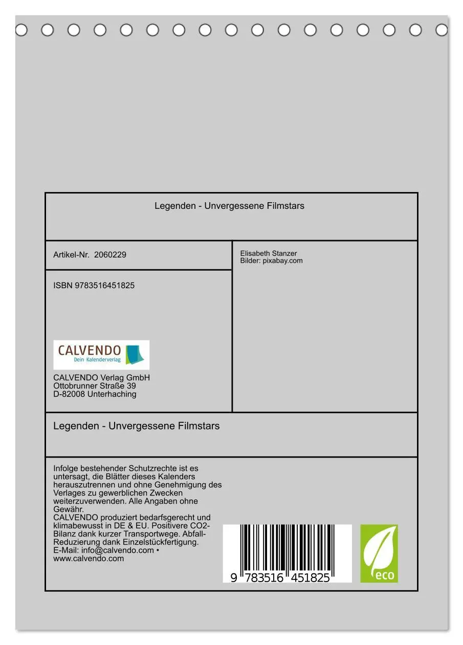 Bild: 9783516451825 | Legenden - Unvergessene Filmstars (Tischkalender 2026 DIN A5 hoch),...