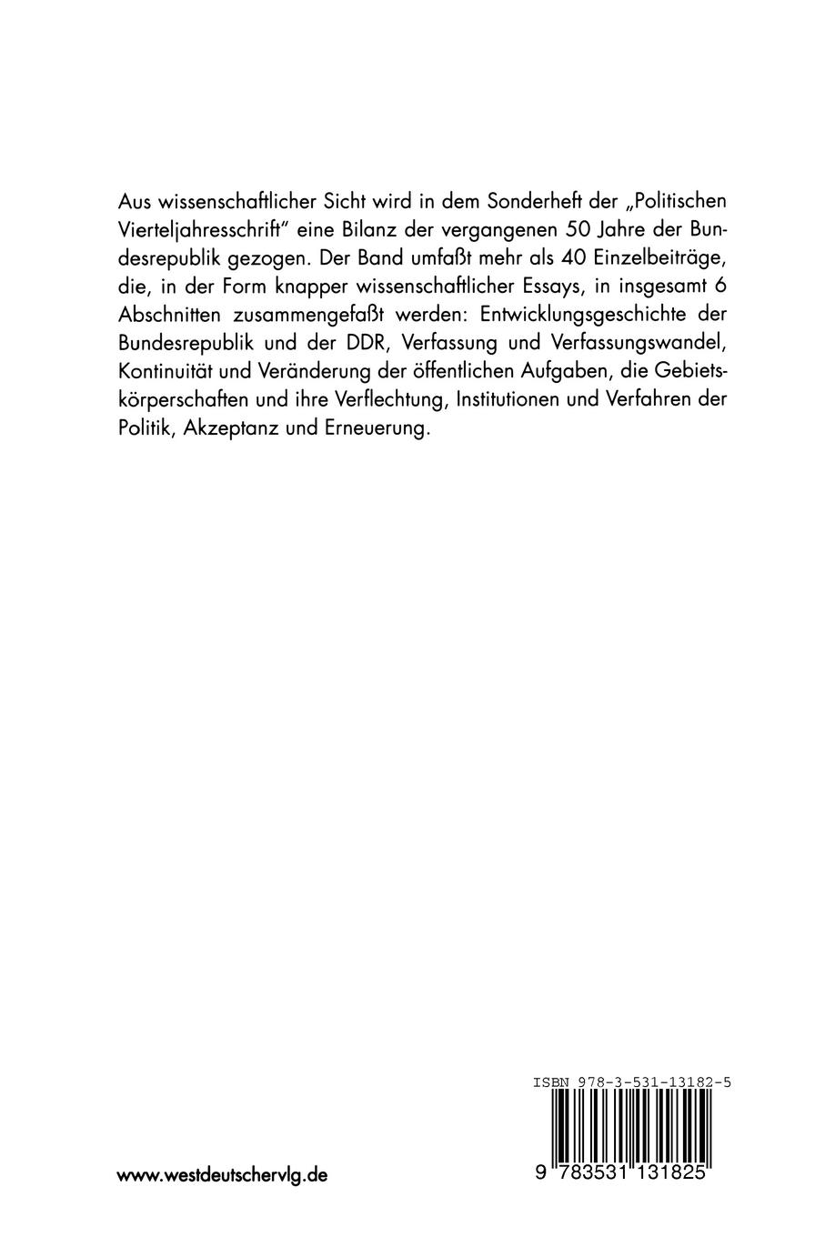 Rückseite: 9783531131825 | 50 Jahre Bundesrepublik Deutschland | Ingrid Ellwein (u. a.) | Buch