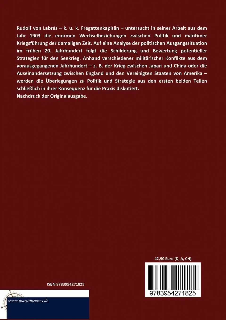Rückseite: 9783954271825 | Politik und Seekrieg | Rudolf von Labrés | Taschenbuch | Paperback