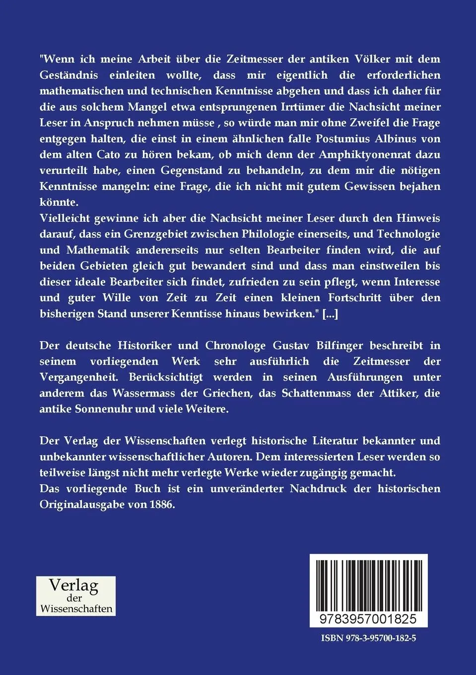 Rückseite: 9783957001825 | Die Zeitmesser der antiken Völker | Gustav Adolf Bilfinger | Buch