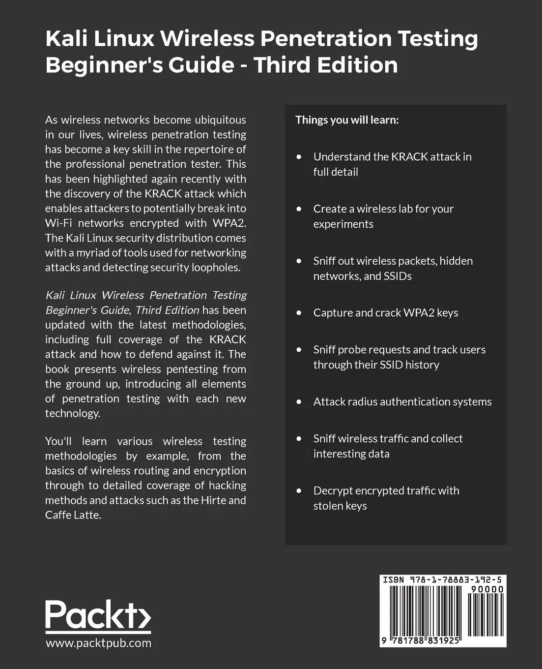 Rückseite: 9781788831925 | Kali Linux Wireless Penetration Testing Beginner's Guide - Third...