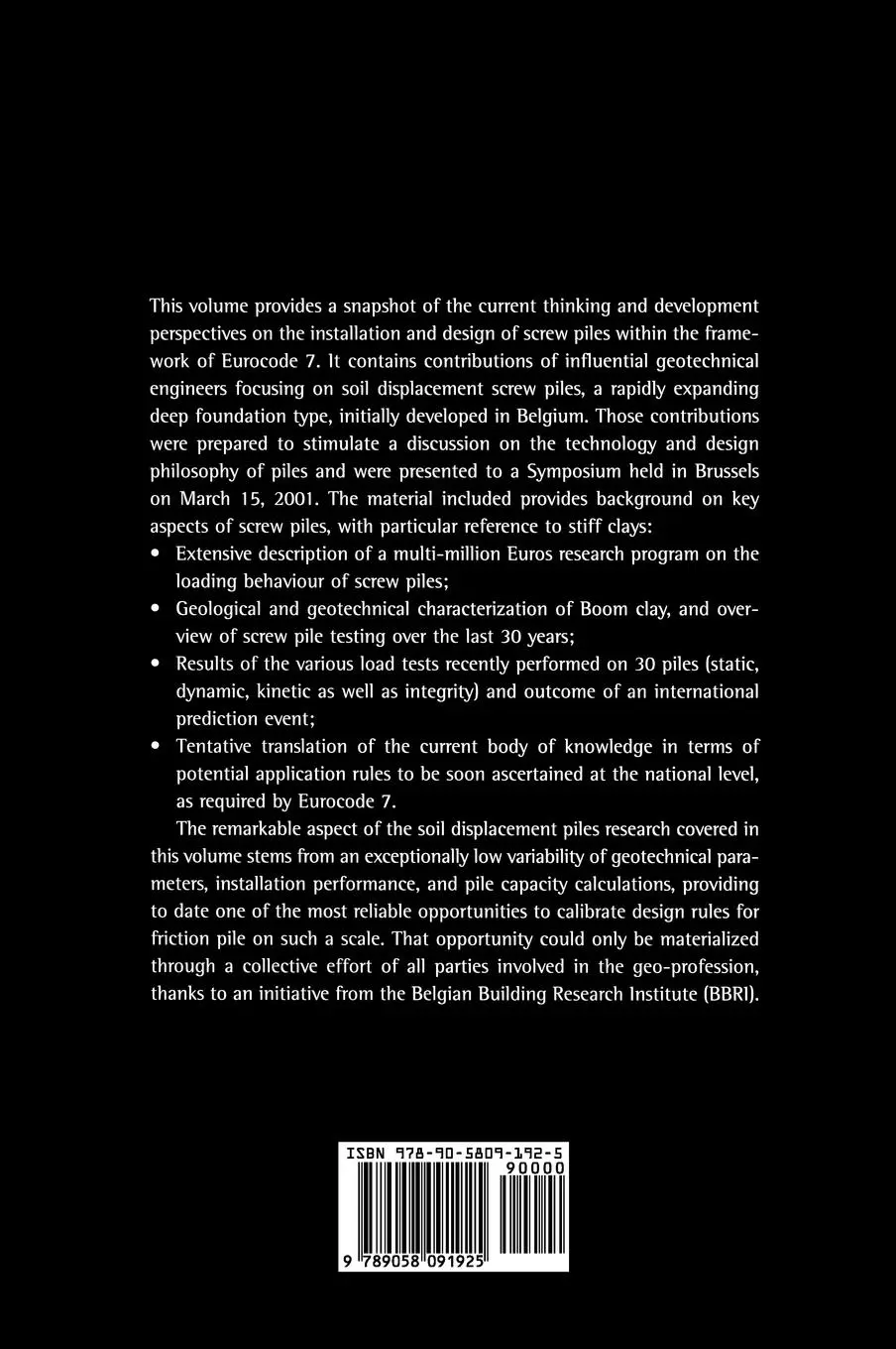 Rückseite: 9789058091925 | Screw Piles - Installation and Design in Stiff Clay | E. (u. a.)